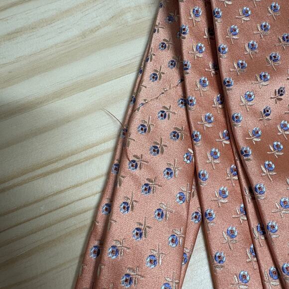 Ermenegildo Zegna Mens Silk Classic Tie Necktie Orange Floral Embroidered - Picture 5 of 7